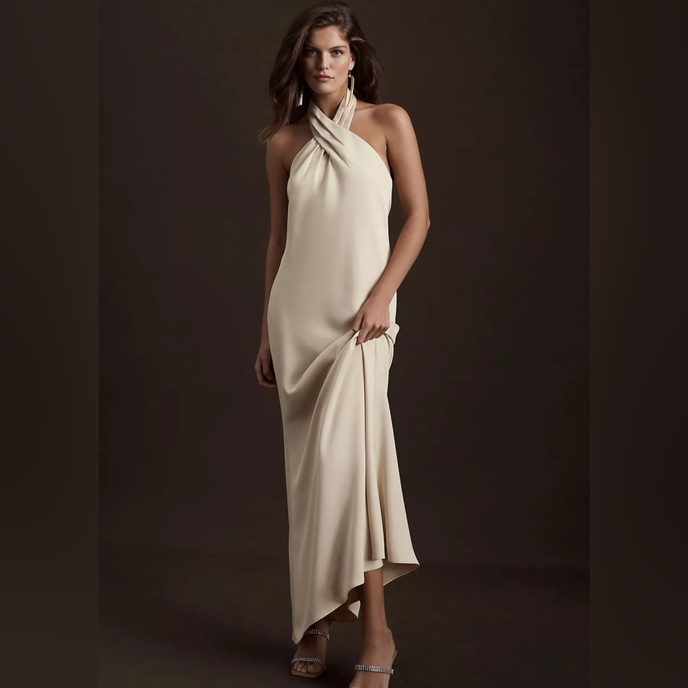 BHLDN Ruby Twist Halter Satin Gown Champagne Size 6